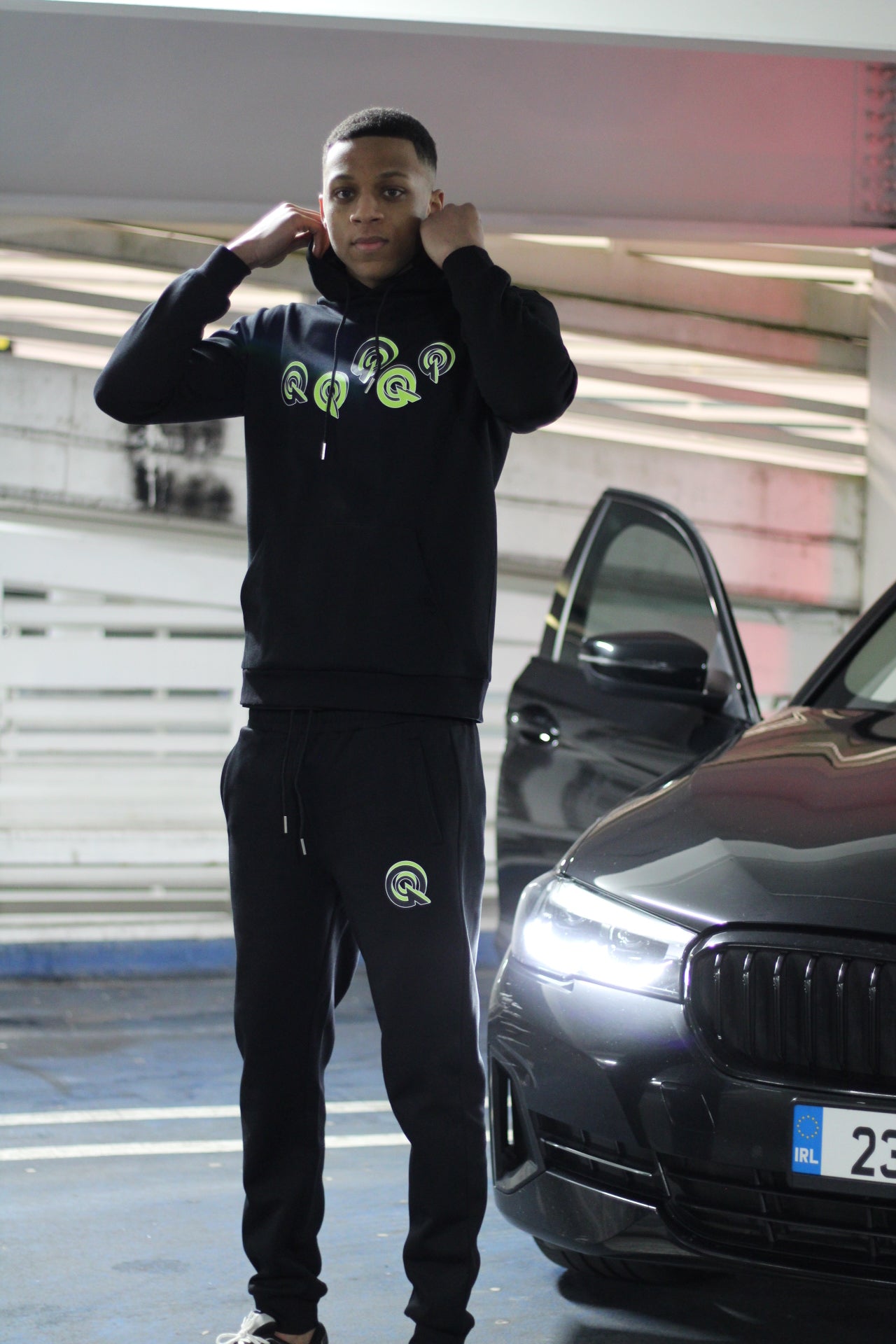 BLACK 5Q LOGO COTTON HOODIE