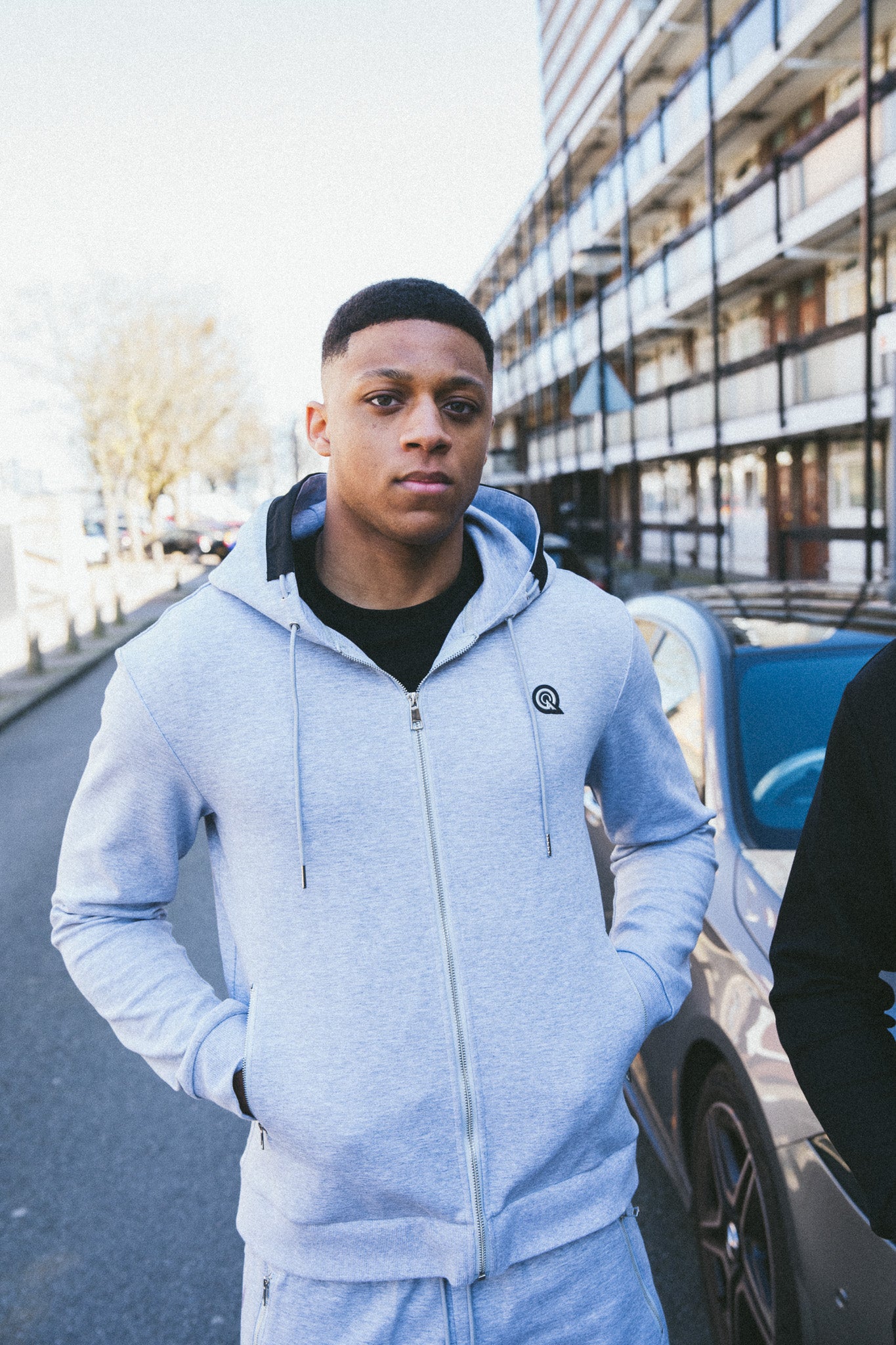 GREY/BLACK CONTRAST ZIP UP HOODIE