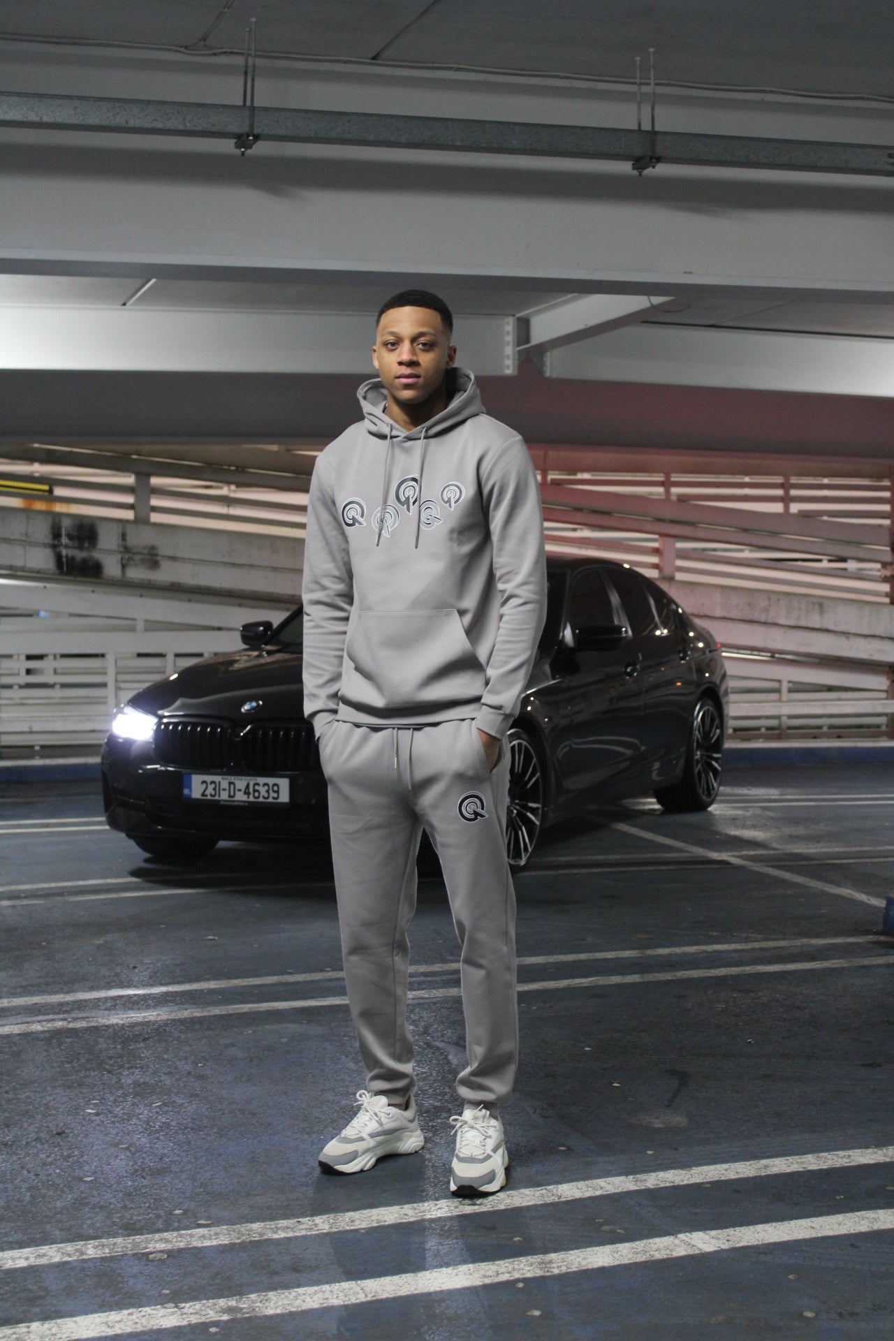 GREY MARL 5Q LOGO COTTON JOGGERS