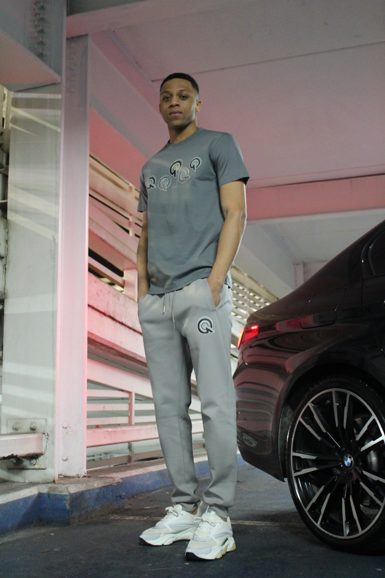GREY MARL 5Q LOGO COTTON JOGGERS