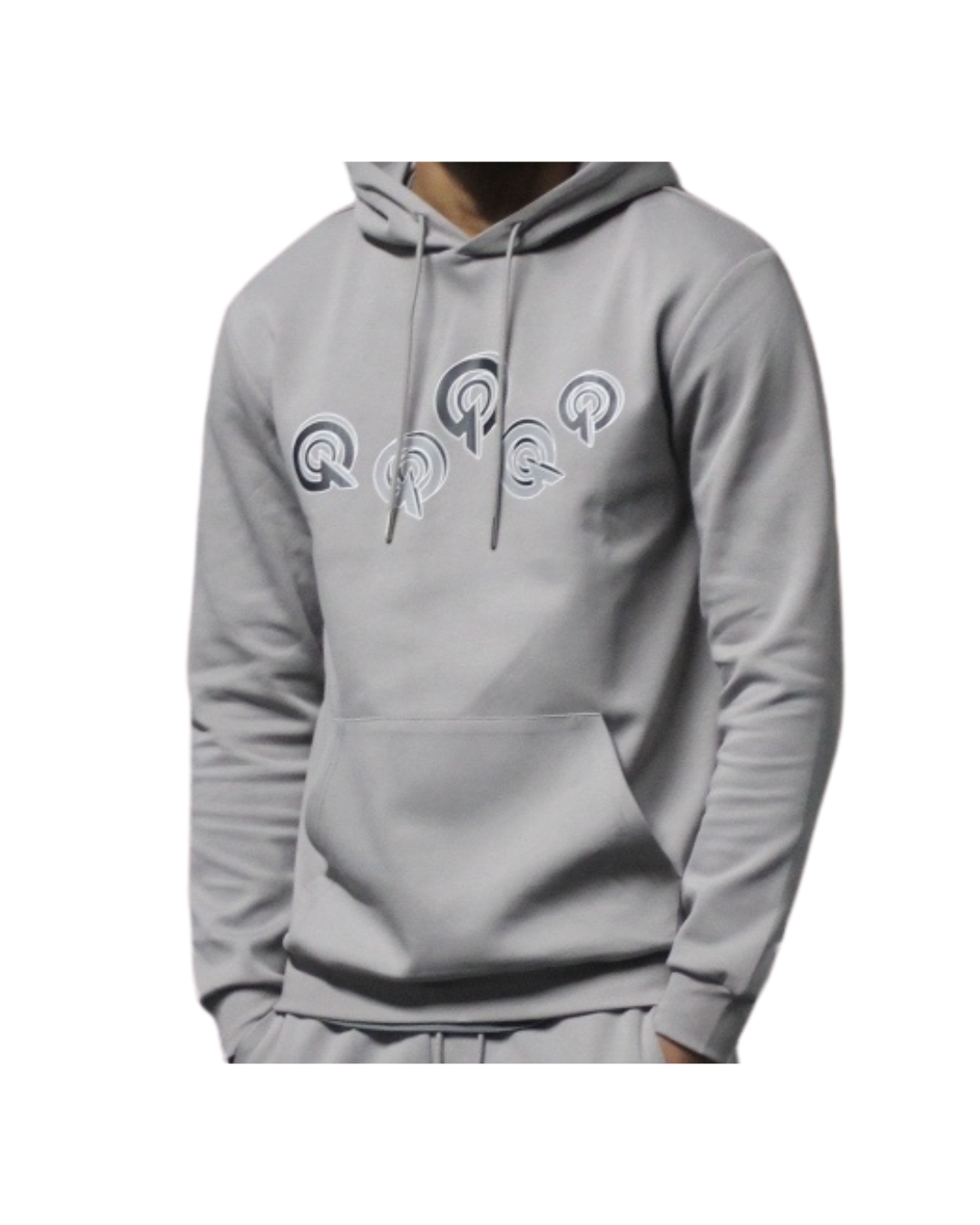 MARL GREY 5Q LOGO COTTON HOODIE