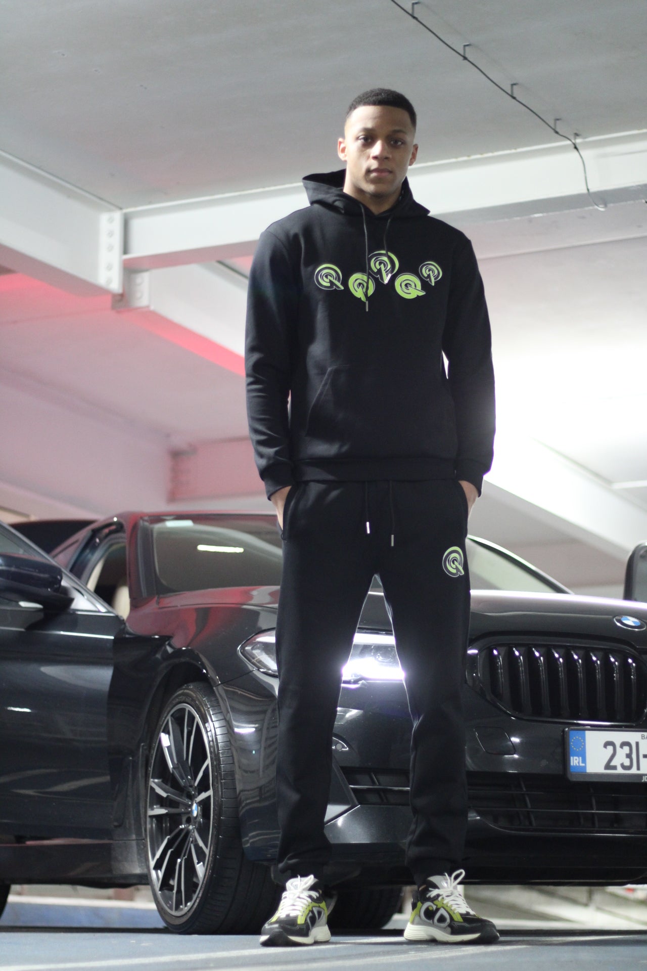 BLACK 5Q LOGO COTTON HOODIE