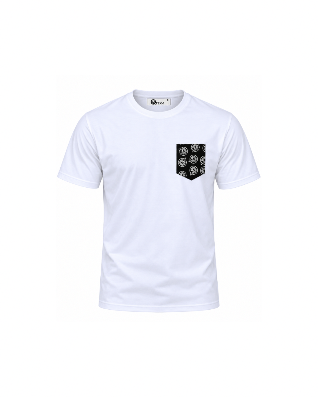 WHITE/BLACK OUTLINE Q POCKET TEE
