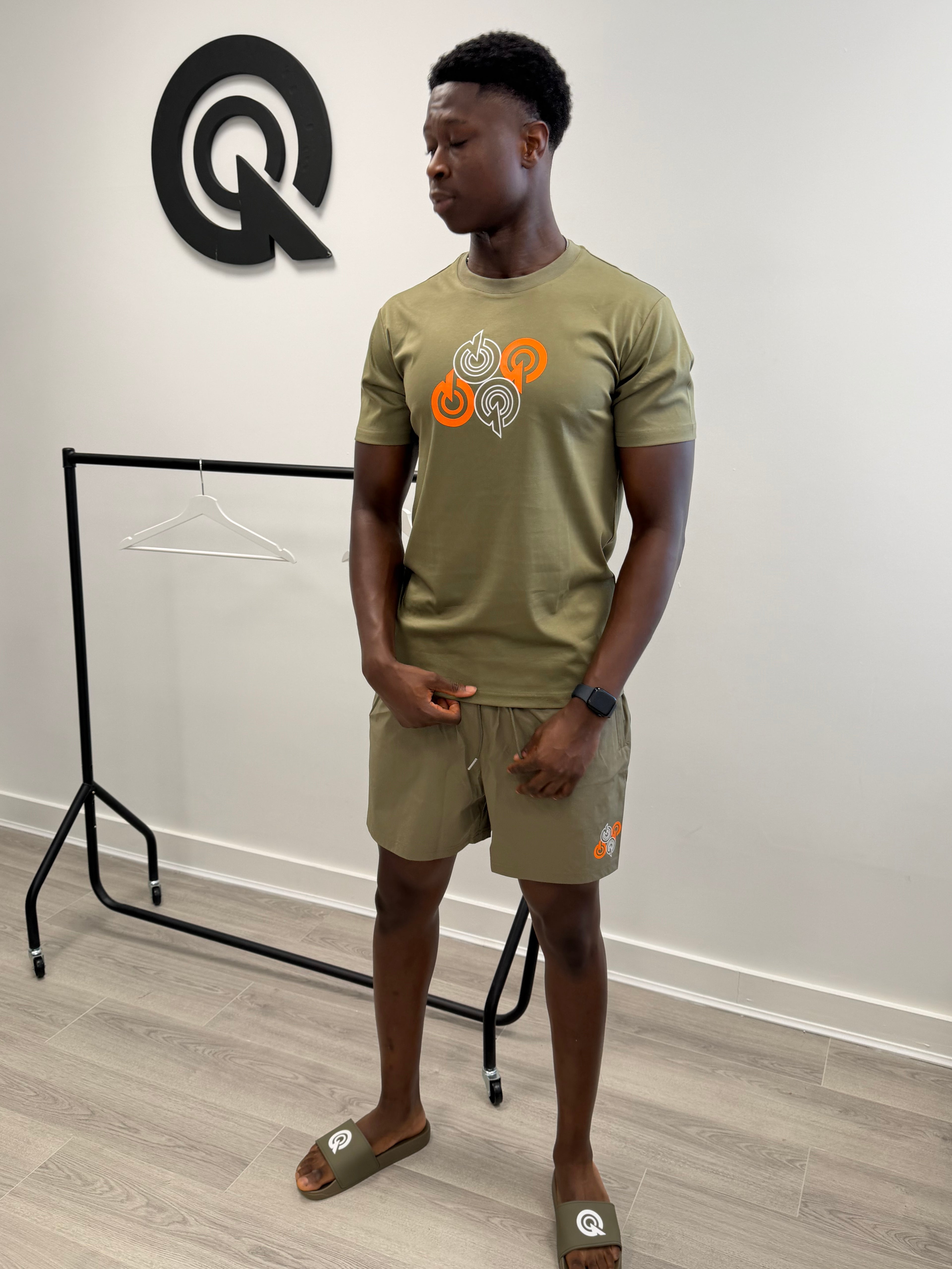 KHAKI/ORANGE 4Q SWIM SHORTS
