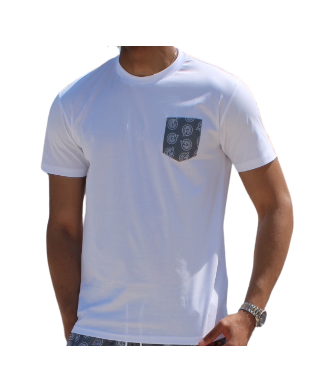 WHITE/MARL GREY OUTLINE Q POCKET TEE