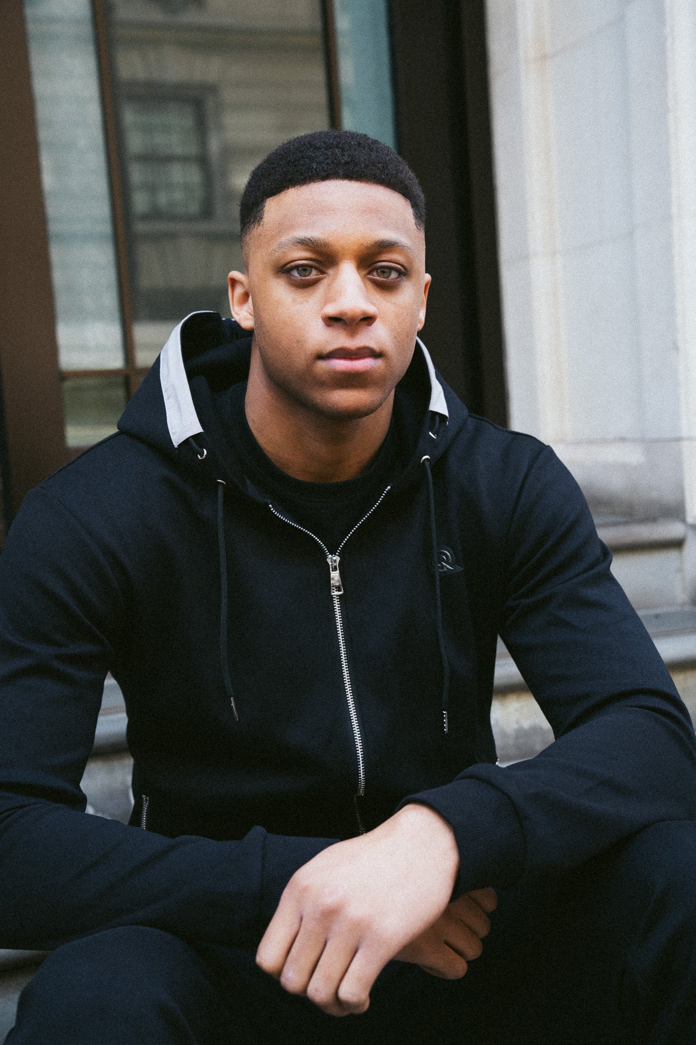 BLACK/GREY CONTRAST ZIP UP HOODIE