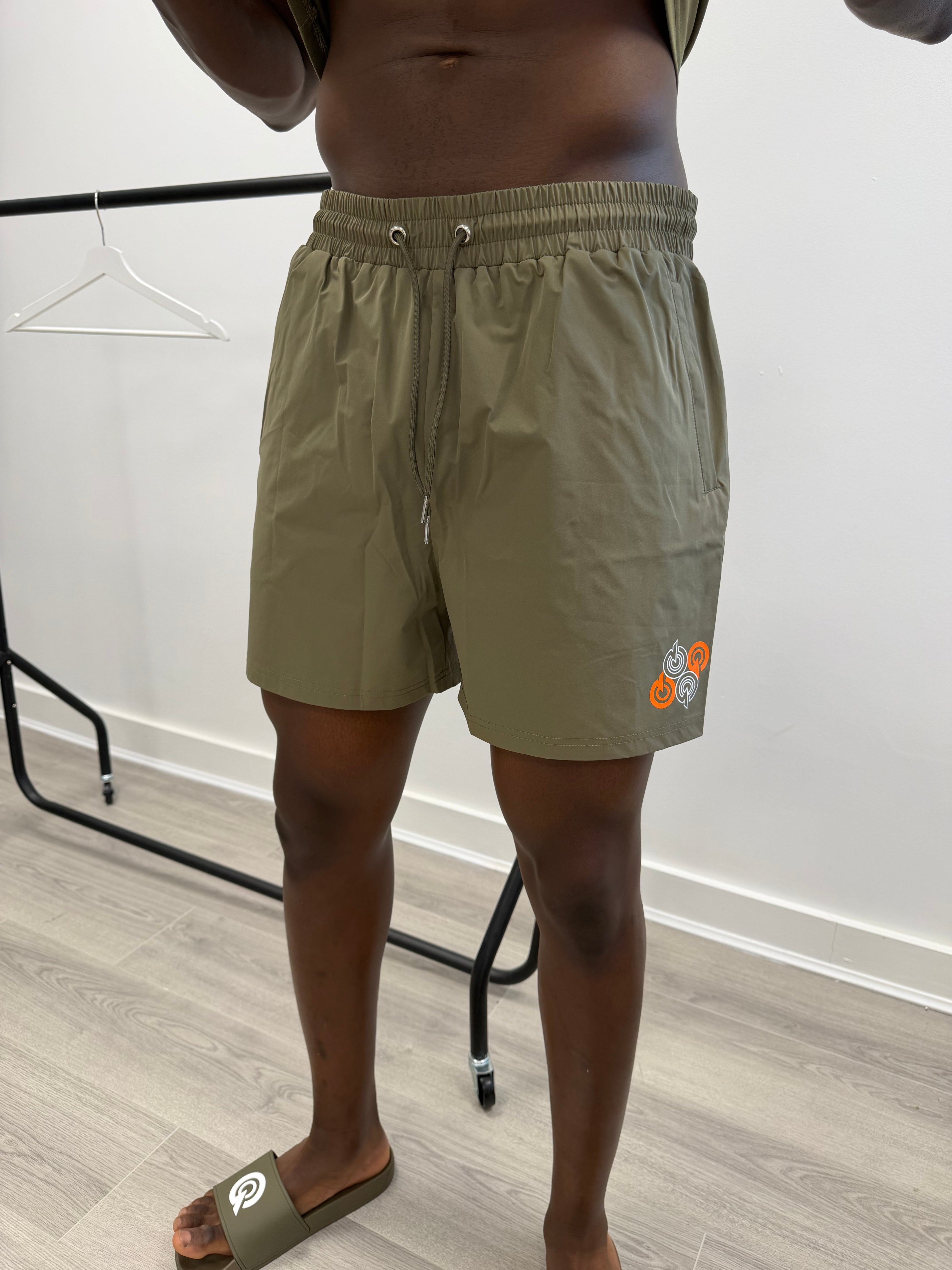 KHAKI/ORANGE 4Q SWIM SHORTS