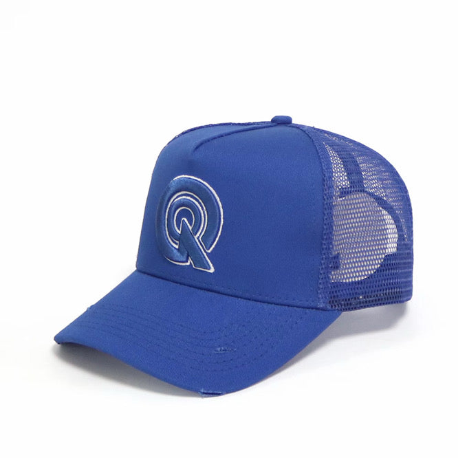ROYAL BLUE/WHITE “Q” TRUCKER CAP