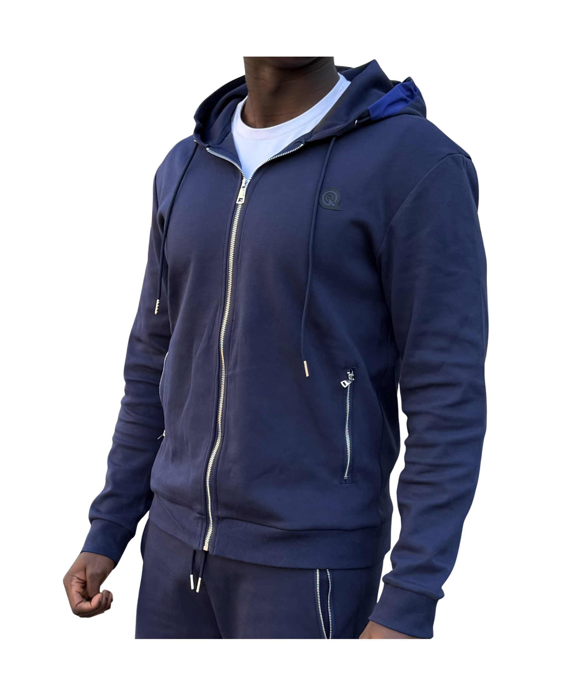 NAVY/BLUE CONTRAST ZIP UP HOODIE