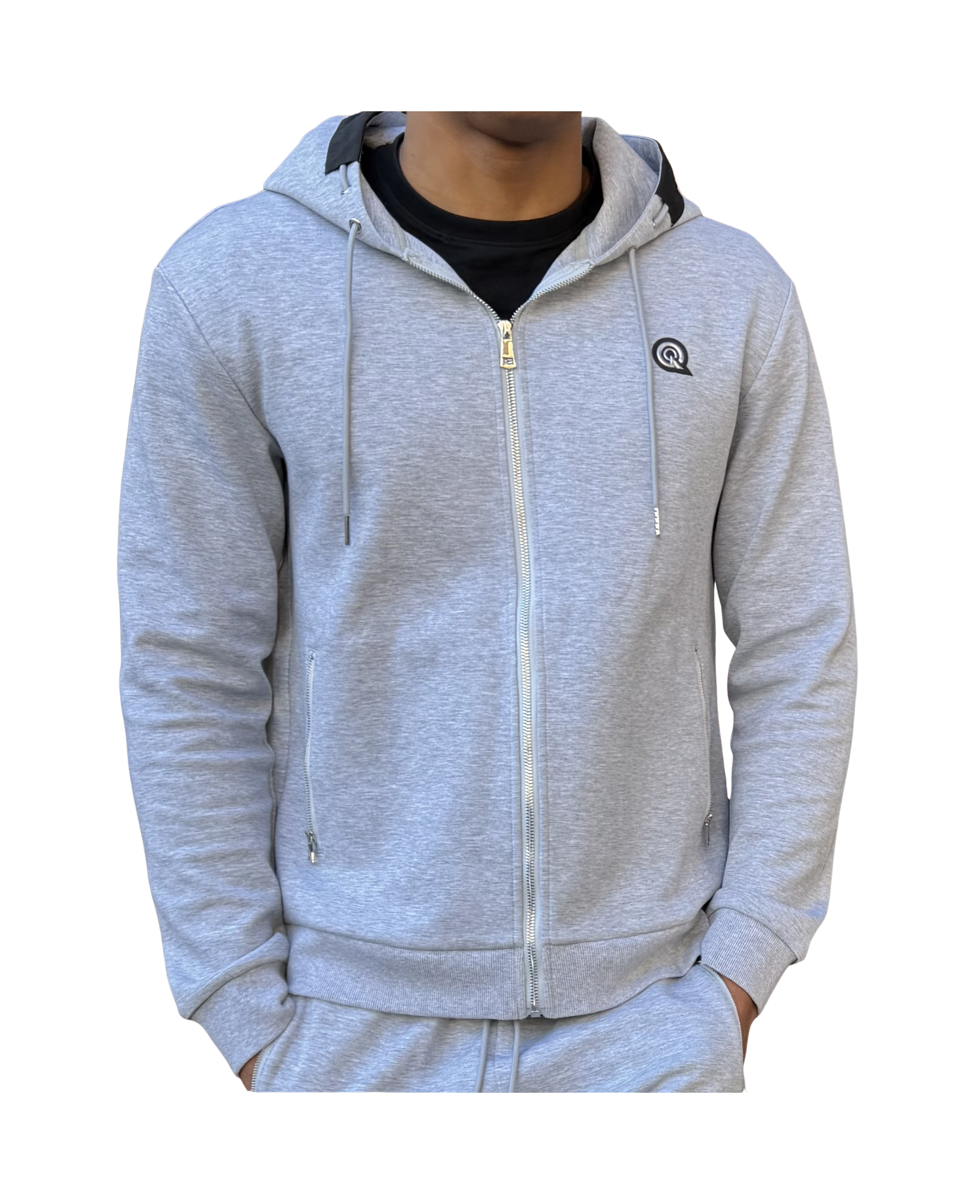GREY/BLACK CONTRAST ZIP UP HOODIE