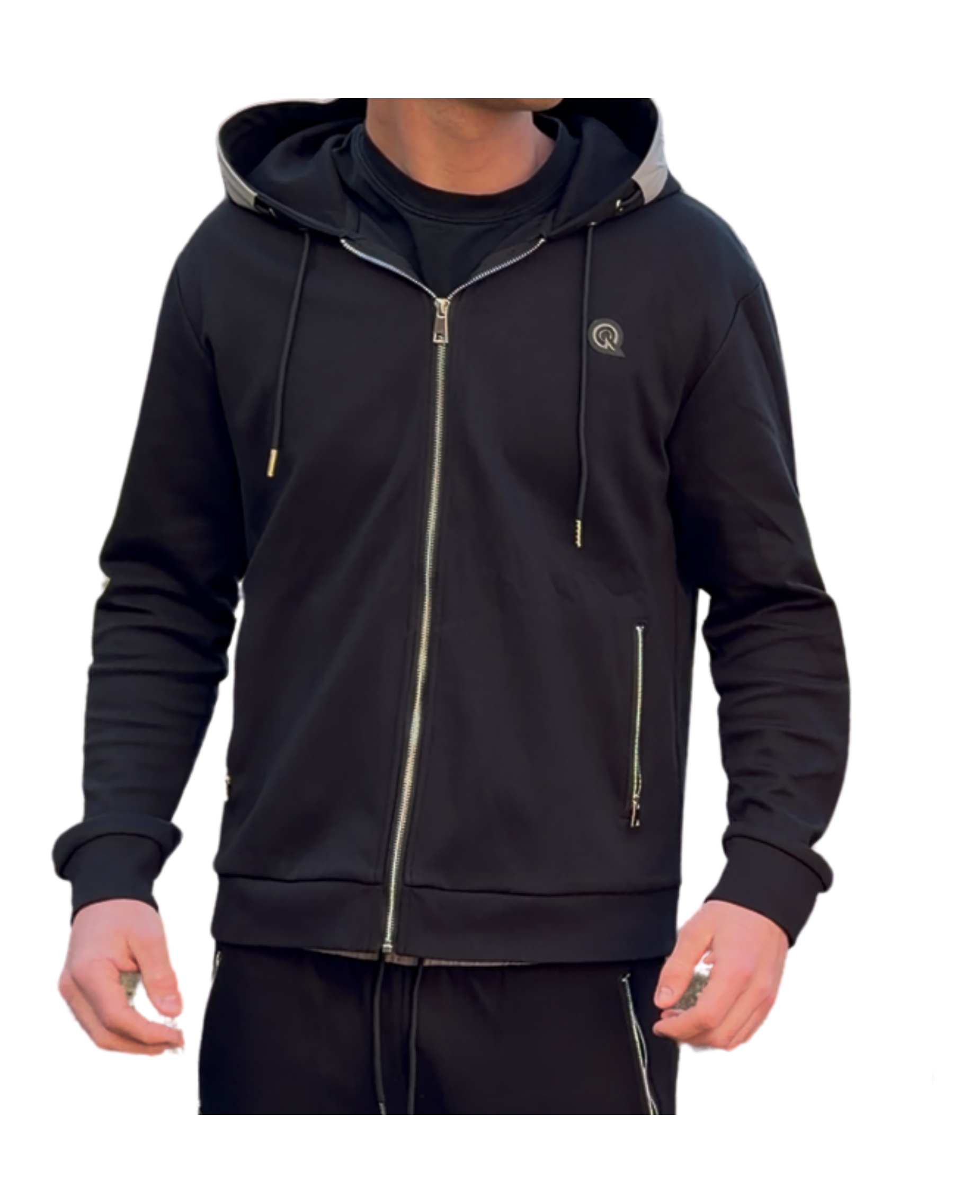 BLACK/GREY CONTRAST ZIP UP HOODIE