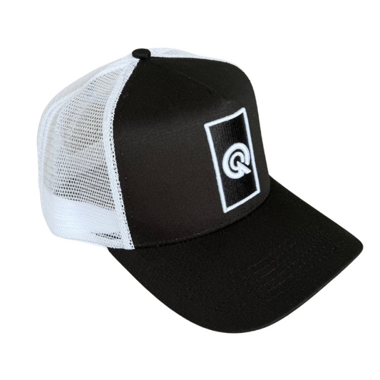 BLACK/WHITE REVERSED LOGO TRUCKER CAP